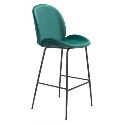 STOOL ZUO MILES 101750 | Counter Stool for Home and Bar | Green Black | 100% Polyester | Fabric Velvet | Inside | Bar Restaurant Cafetería Food Court Bar Breakfast Kitchen Bistro Office Space