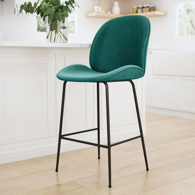 STOOL ZUO MILES 101751 | Counter Stool for Home and Bar | Green Black | 100%  Polyester | Fabric Velvet | Inside | Bar Restaurant Cafetería Food Court Bar Breakfast Kitchen Bistro Office Space Set