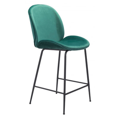 STOOL ZUO MILES 101751 | Counter Stool for Home and Bar | Green Black | 100%  Polyester | Fabric Velvet | Inside | Bar Restaurant Cafetería Food Court Bar Breakfast Kitchen Bistro Office Space