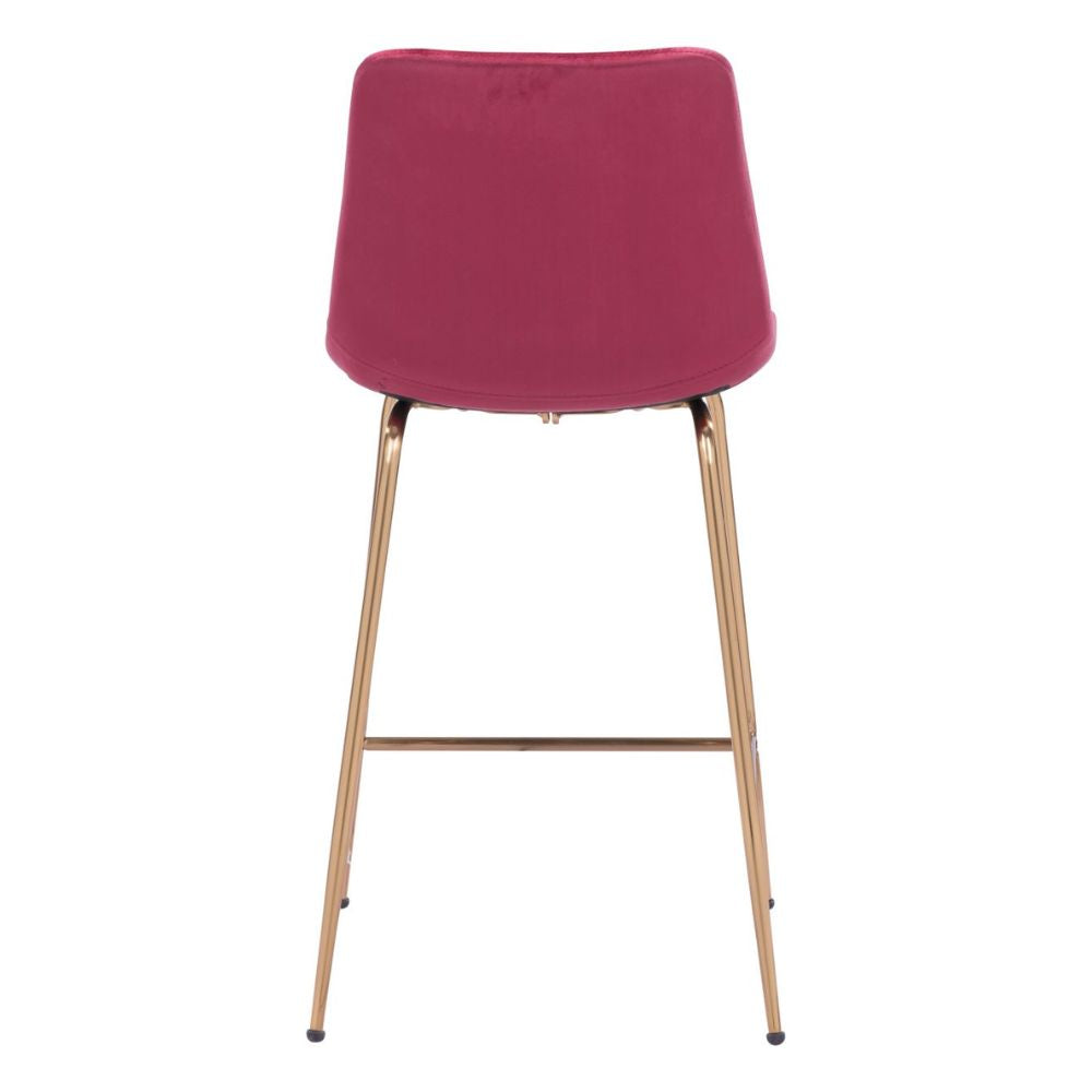 STOOL ZUO TONY 101764 | Counter Stool for Kitchen and Bar | Gold Red | 100% Polyester | Fabric Velvet | Inside | Bar Restaurant Cafetería Food Court Bar Breakfast Kitchen Bistro Office Space