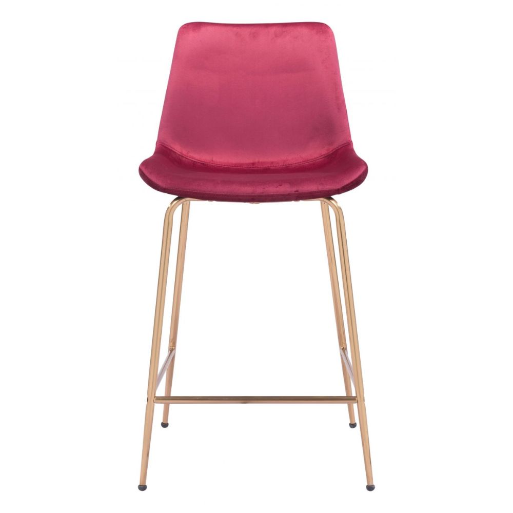 STOOL ZUO TONY 101764 | Counter Stool for Kitchen and Bar | Gold Red | 100% Polyester | Fabric Velvet | Inside | Bar Restaurant Cafetería Food Court Bar Breakfast Kitchen Bistro Office Space