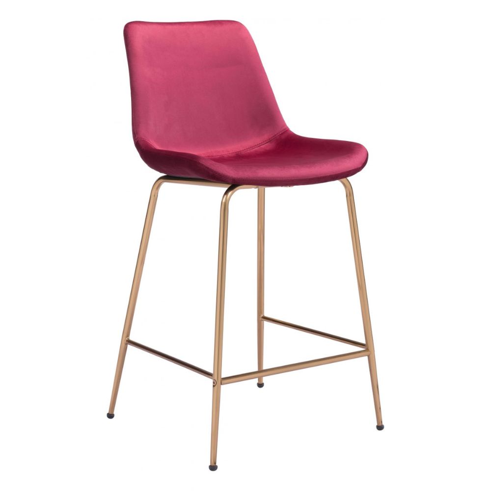 STOOL ZUO TONY 101764 | Counter Stool for Kitchen and Bar | Gold Red | 100% Polyester | Fabric Velvet | Inside | Bar Restaurant Cafetería Food Court Bar Breakfast Kitchen Bistro Office Space